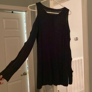 Dark green, cold shoulder sweater with eyehole openings down the sleeves - MED